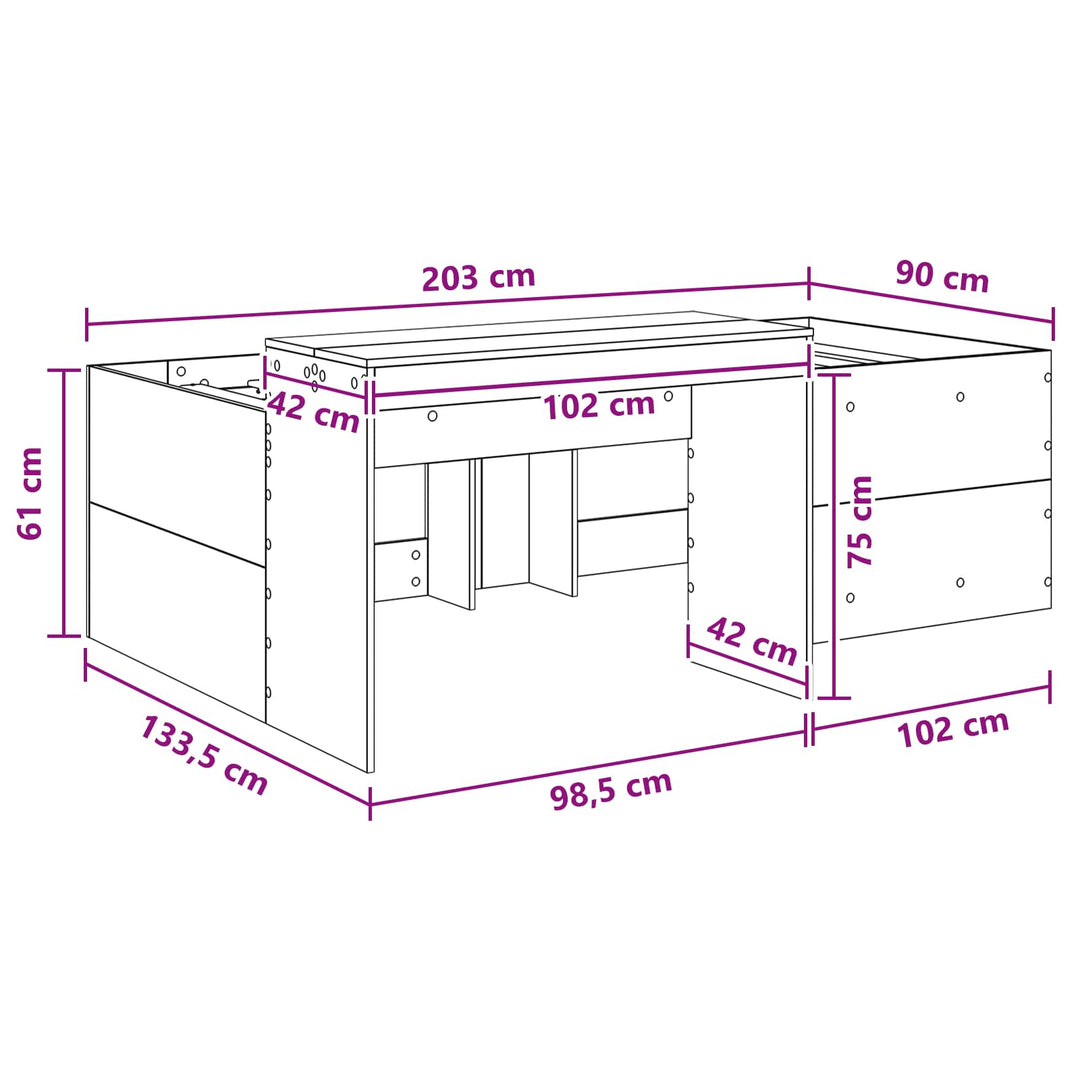Børneseng med skrivebord Røget eg 90 x 200 cm Konstrueret træ