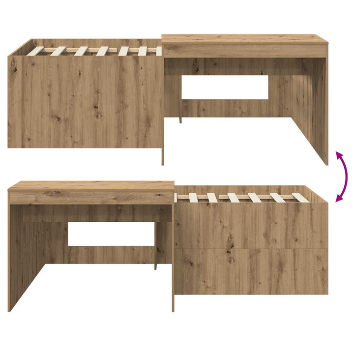 Børneseng med skrivebord Artisan-eg 90 x 200 cm Konstrueret træ