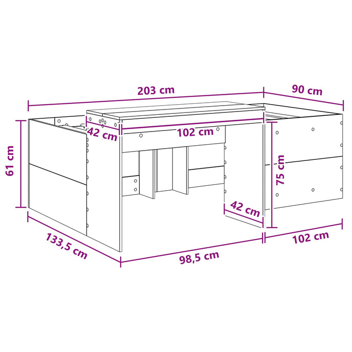 Børneseng med skrivebord Artisan-eg 90 x 200 cm Konstrueret træ