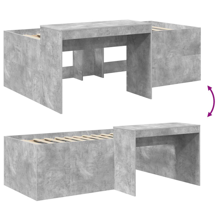 Børneseng med skrivebord Betongrå 98,5 x 200 cm Konstrueret træ