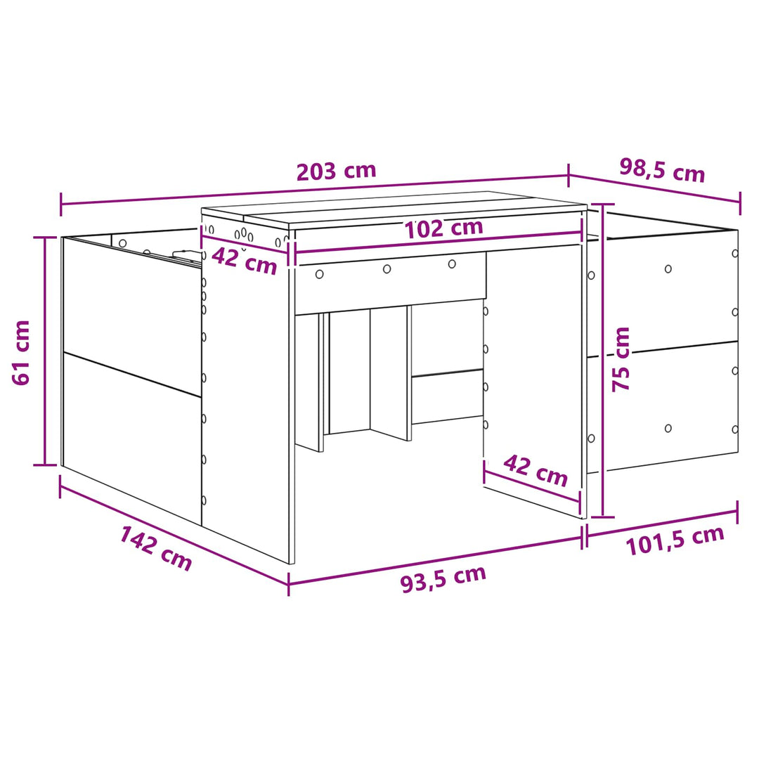 Børneseng med skrivebord Betongrå 98,5 x 200 cm Konstrueret træ
