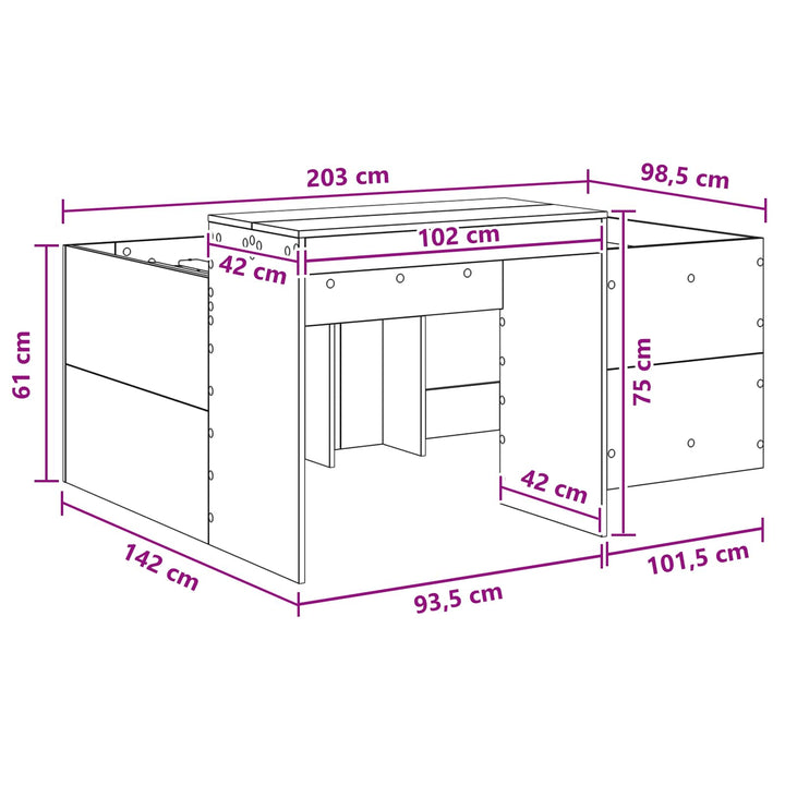 Børneseng med skrivebord Betongrå 98,5 x 200 cm Konstrueret træ