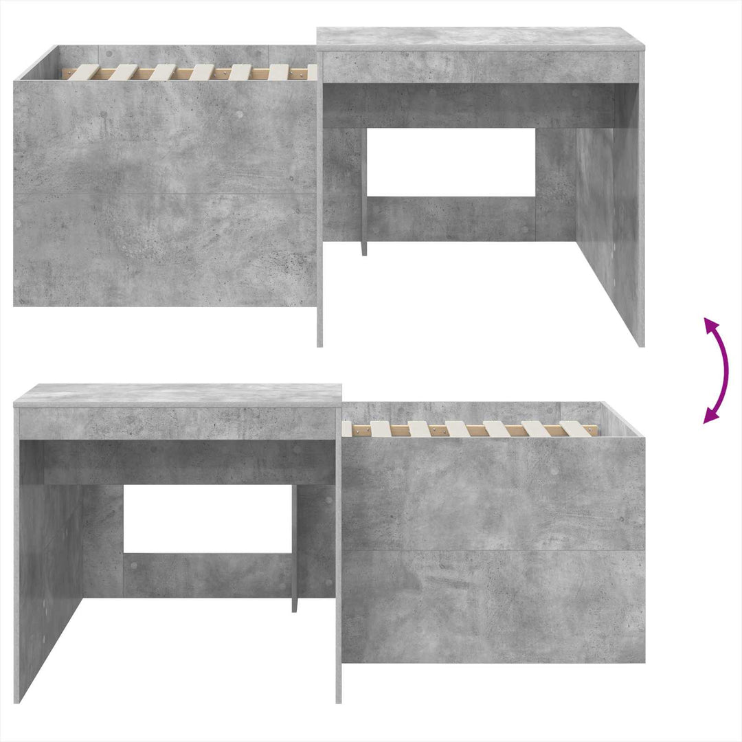 Børneseng med skrivebord Betongrå Konstrueret træ