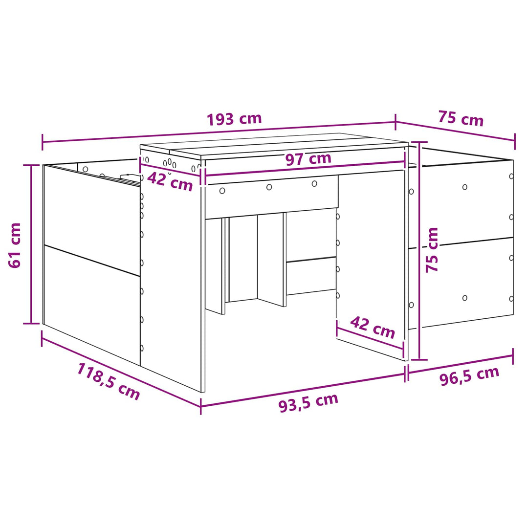 Børneseng med skrivebord Betongrå 75 x 190 cm Konstrueret træ