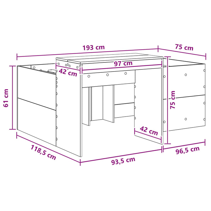 Børneseng med skrivebord Betongrå 75 x 190 cm Konstrueret træ