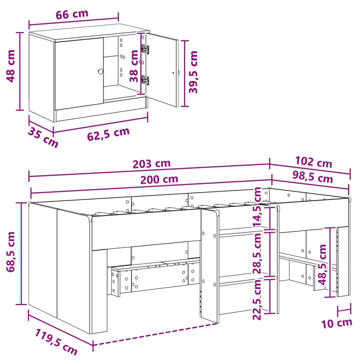 Loft seng ramme med skab med dør 3 stk. Sort Konstrueret træ