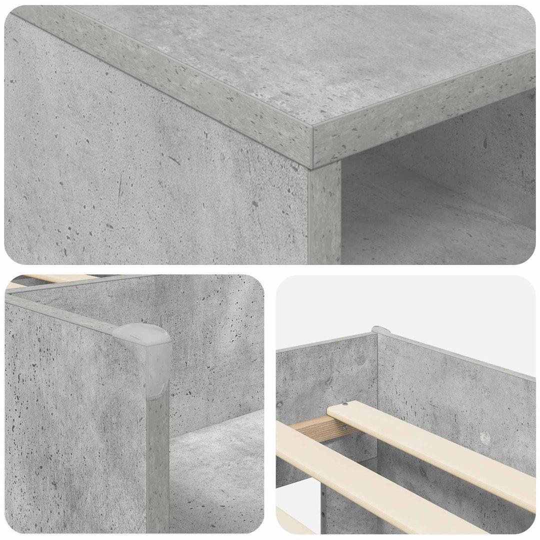 Loft seng ramme med skab 3 stk. Betongrå Konstrueret træ