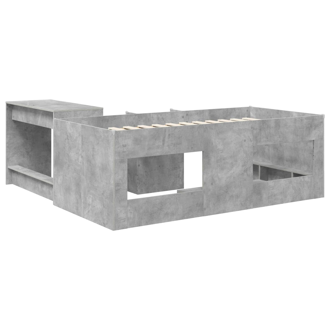 Børneseng med skrivebord 2 stk. Betongrå Konstrueret træ