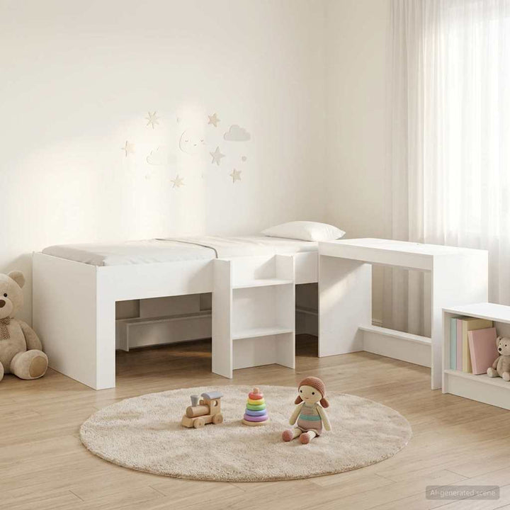 Børneseng med skrivebord Hvid 90 x 190 cm Konstrueret træ