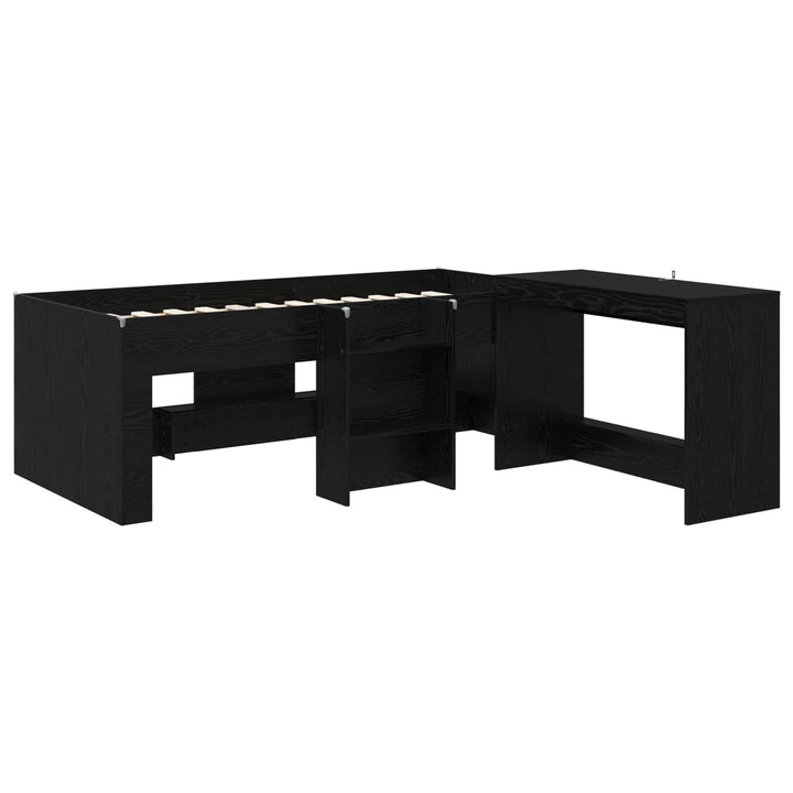 Børneseng med skrivebord Sort eg 90 x 190 cm Konstrueret træ