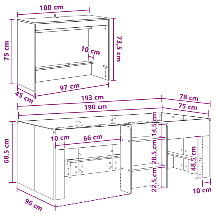 Børneseng med skrivebord Hvid 75 x 190 cm Konstrueret træ
