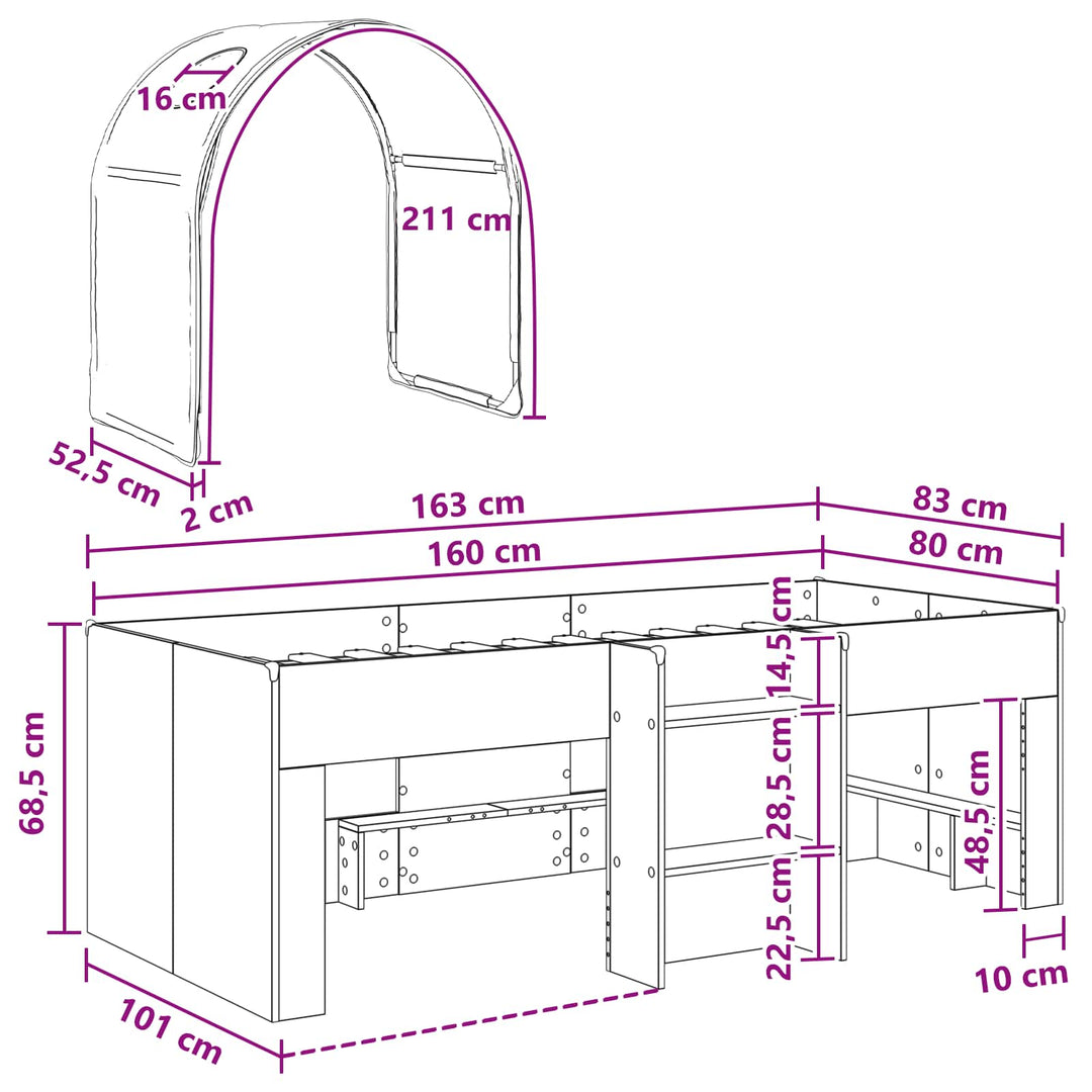 Seng med Tunnel 4 pcs Hvid og blå Konstrueret træ