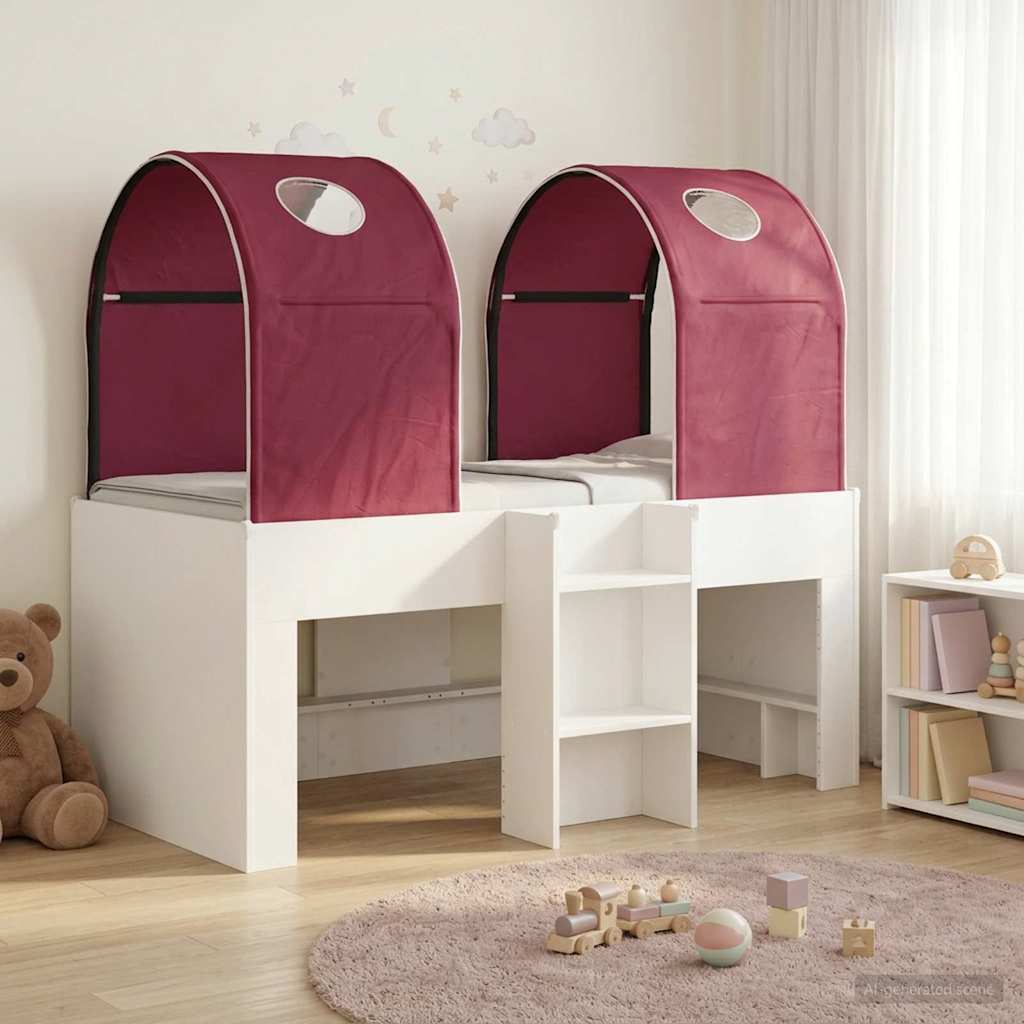 Seng med Tunnel 4 pcs Hvid og rød Konstrueret træ