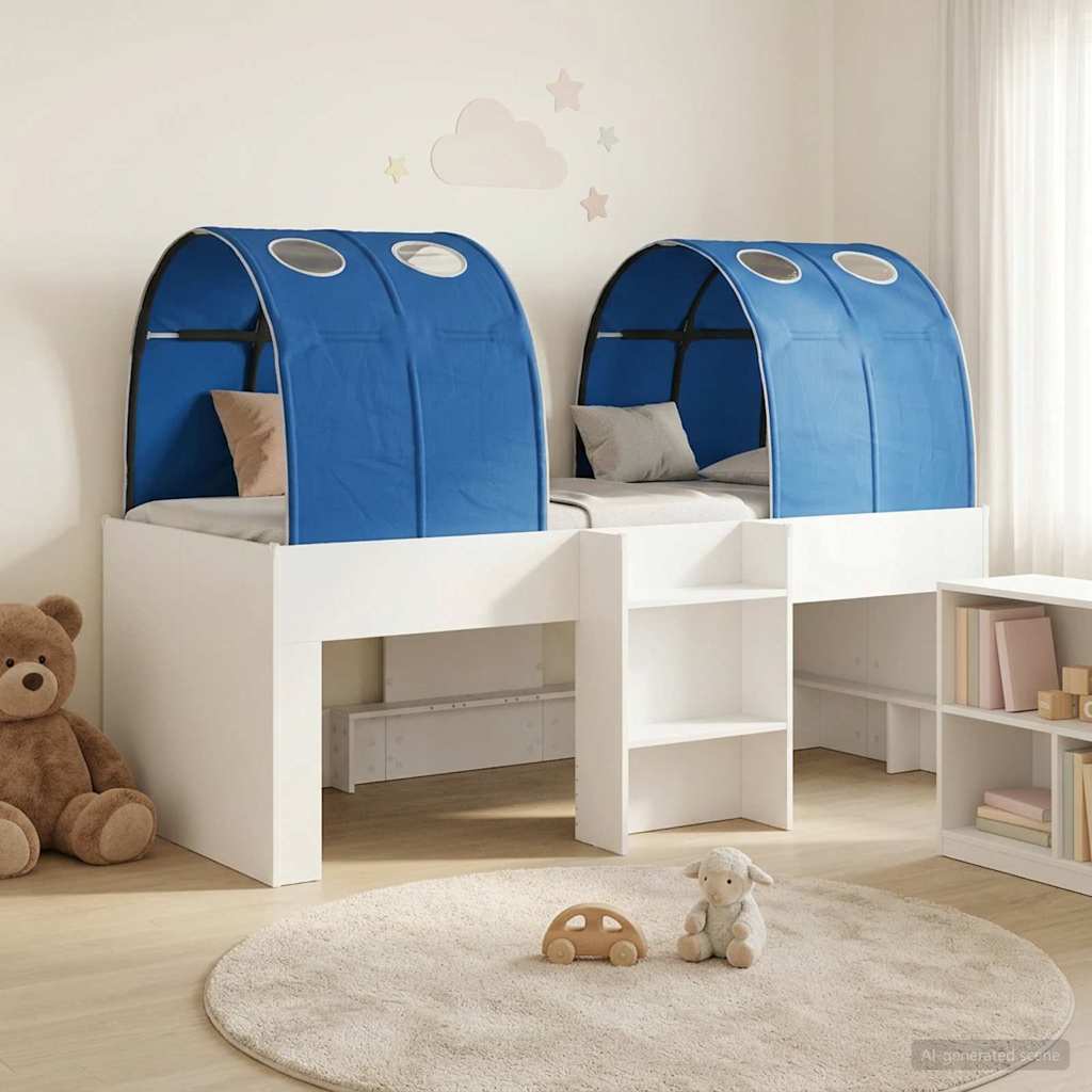 Seng med Tunnel 4 pcs Hvid og blå Konstrueret træ