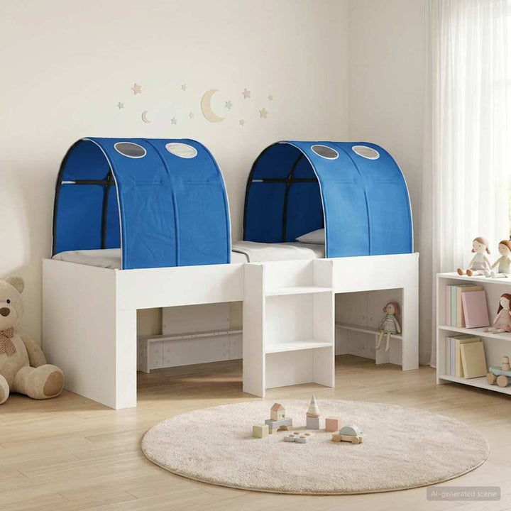 Kids'høj seng med tunnel 3 stk. Hvid og blå Konstrueret træ