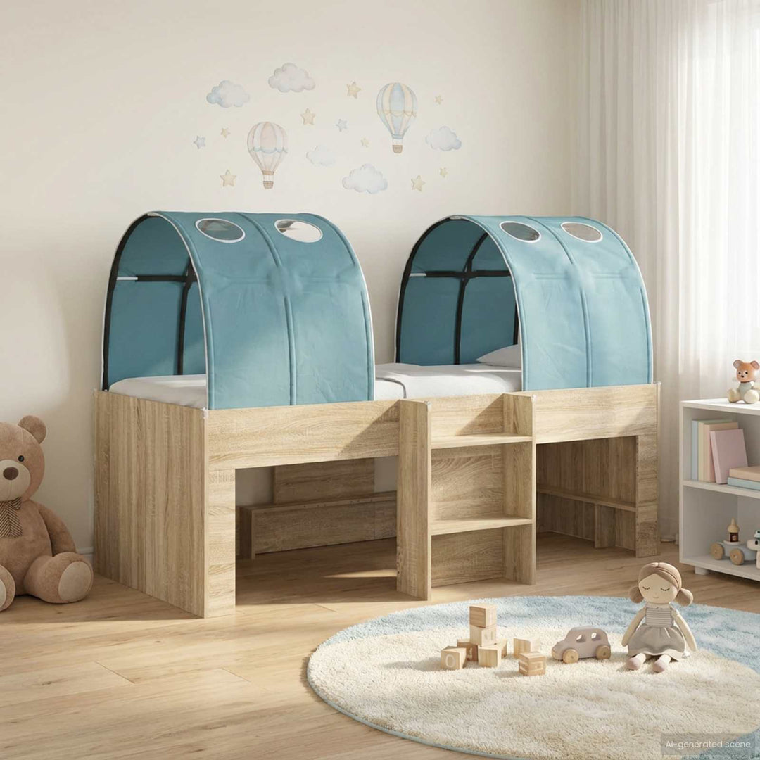 Kids'høj seng med tunnel 3 stk. Sonoma-eg og lyseblå