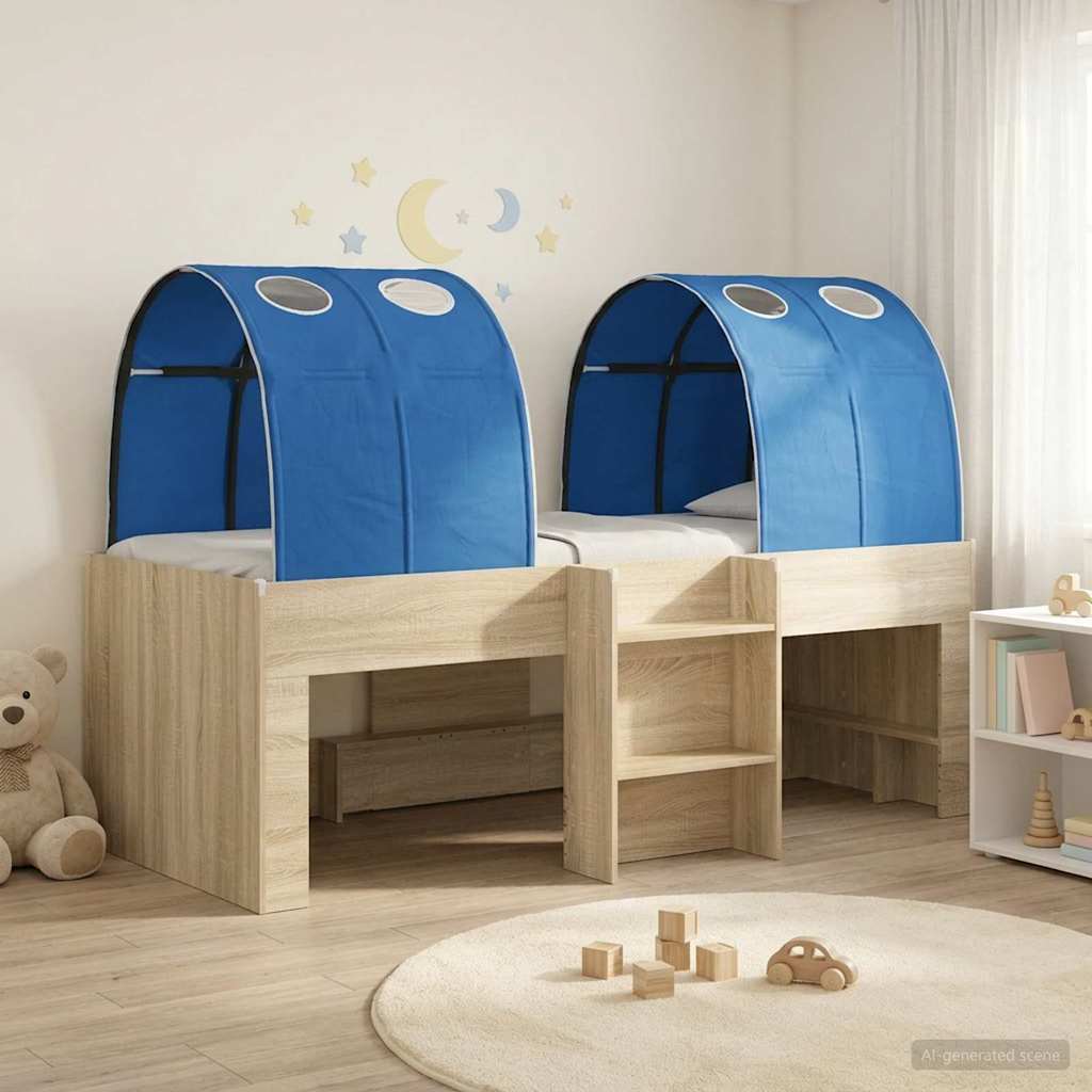Kids'høj seng med tunnel 3 stk. Sonoma-eg og blå