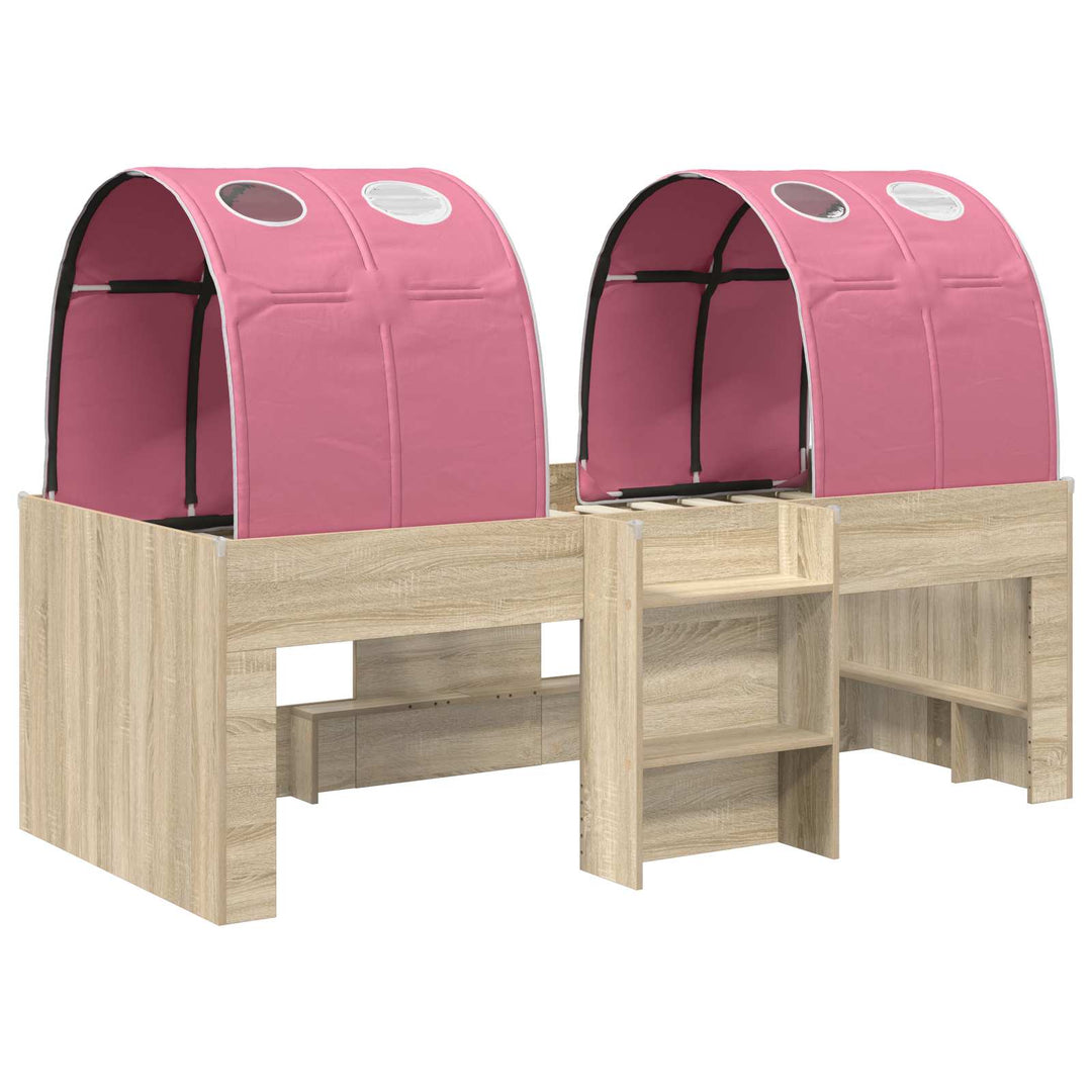 Kids'høj seng med tunnel Sonoma-eg og pink 90 x 200 cm