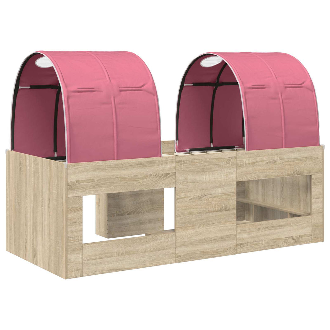 Kids'høj seng med tunnel Sonoma-eg og pink 90 x 200 cm