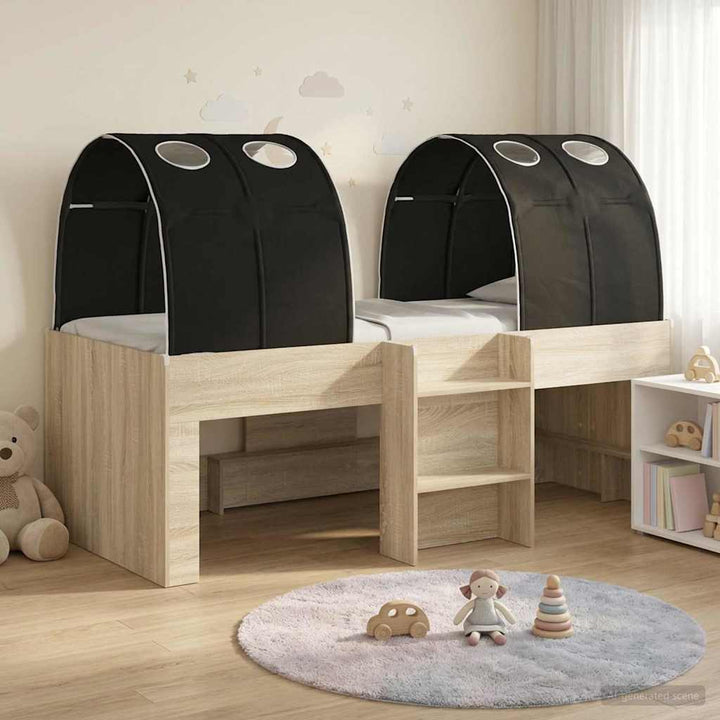Kids'høj seng med tunnel 3 stk. Sonoma-eg og sort