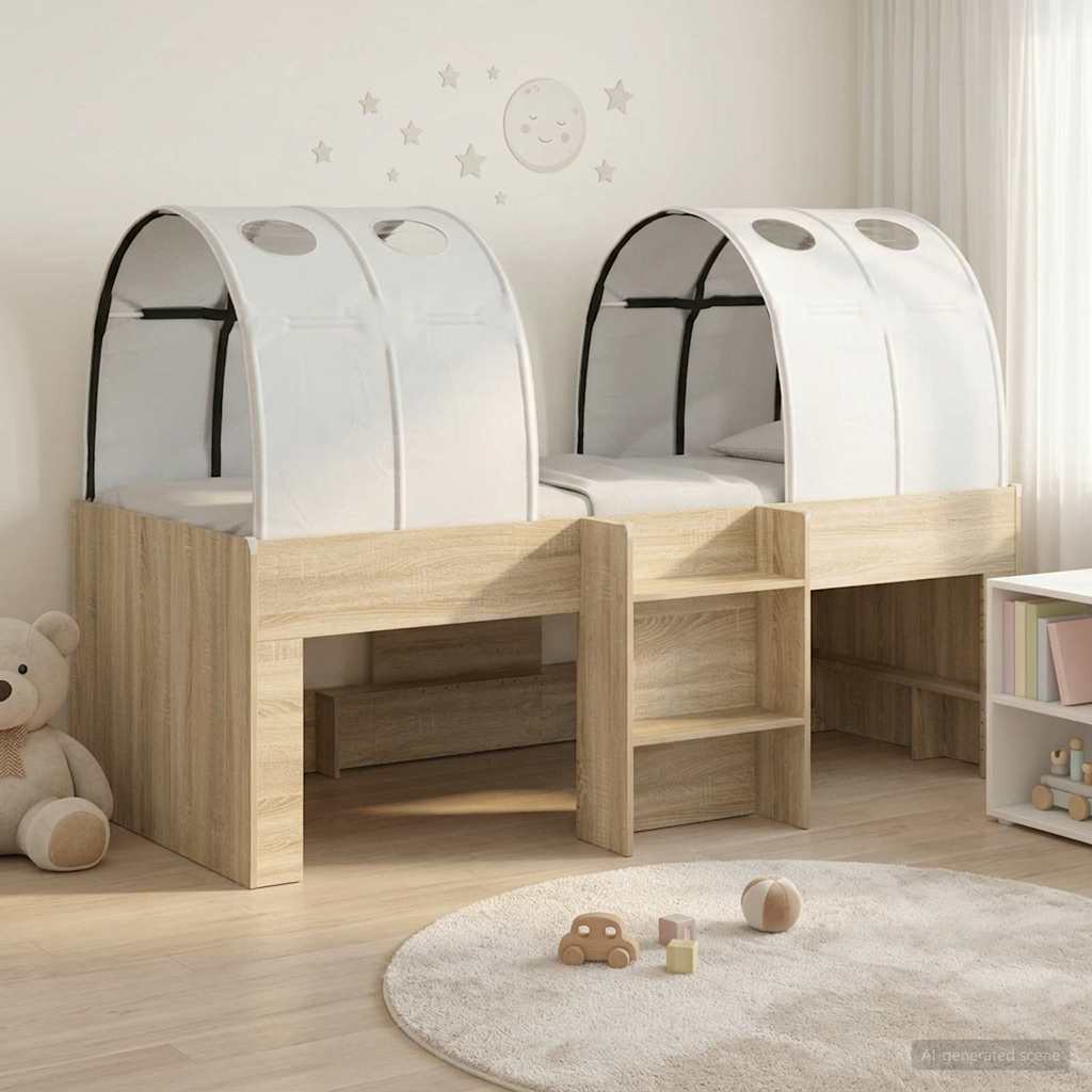 Kids'høj seng med tunnel 3 stk. Sonoma eg og hvid
