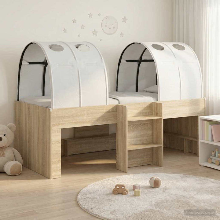 Kids'høj seng med tunnel 3 stk. Sonoma eg og hvid