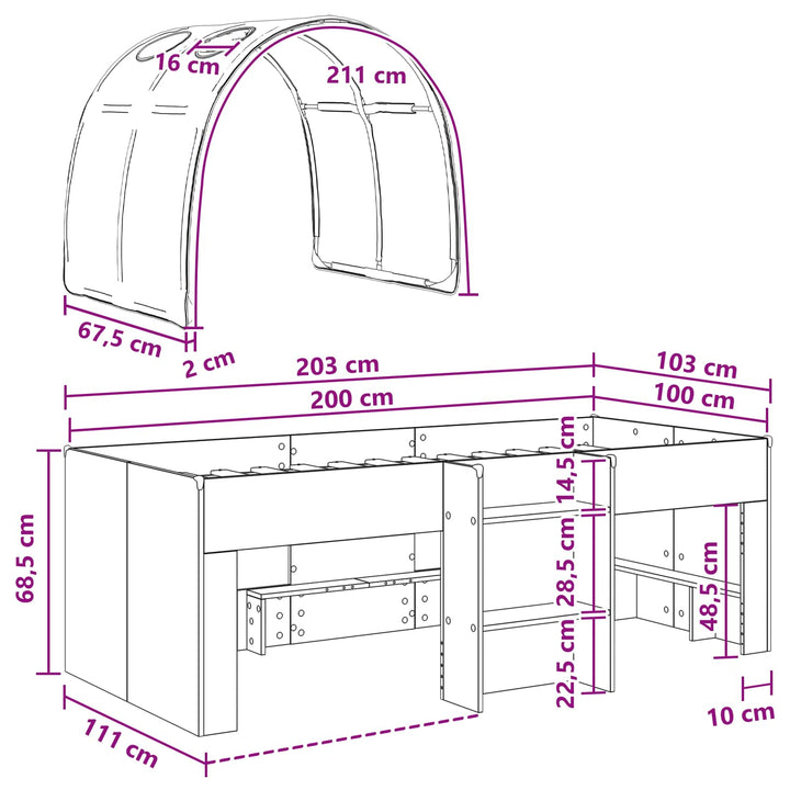 Seng med Tunnel 4 pcs Hvid og rød Konstrueret træ