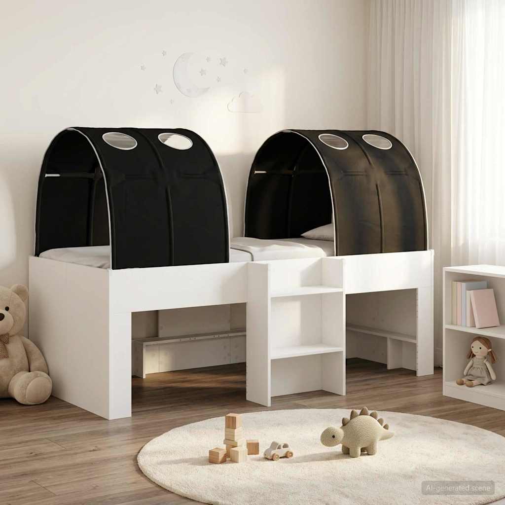 Seng med Tunnel 4 pcs Hvid og sort Konstrueret træ