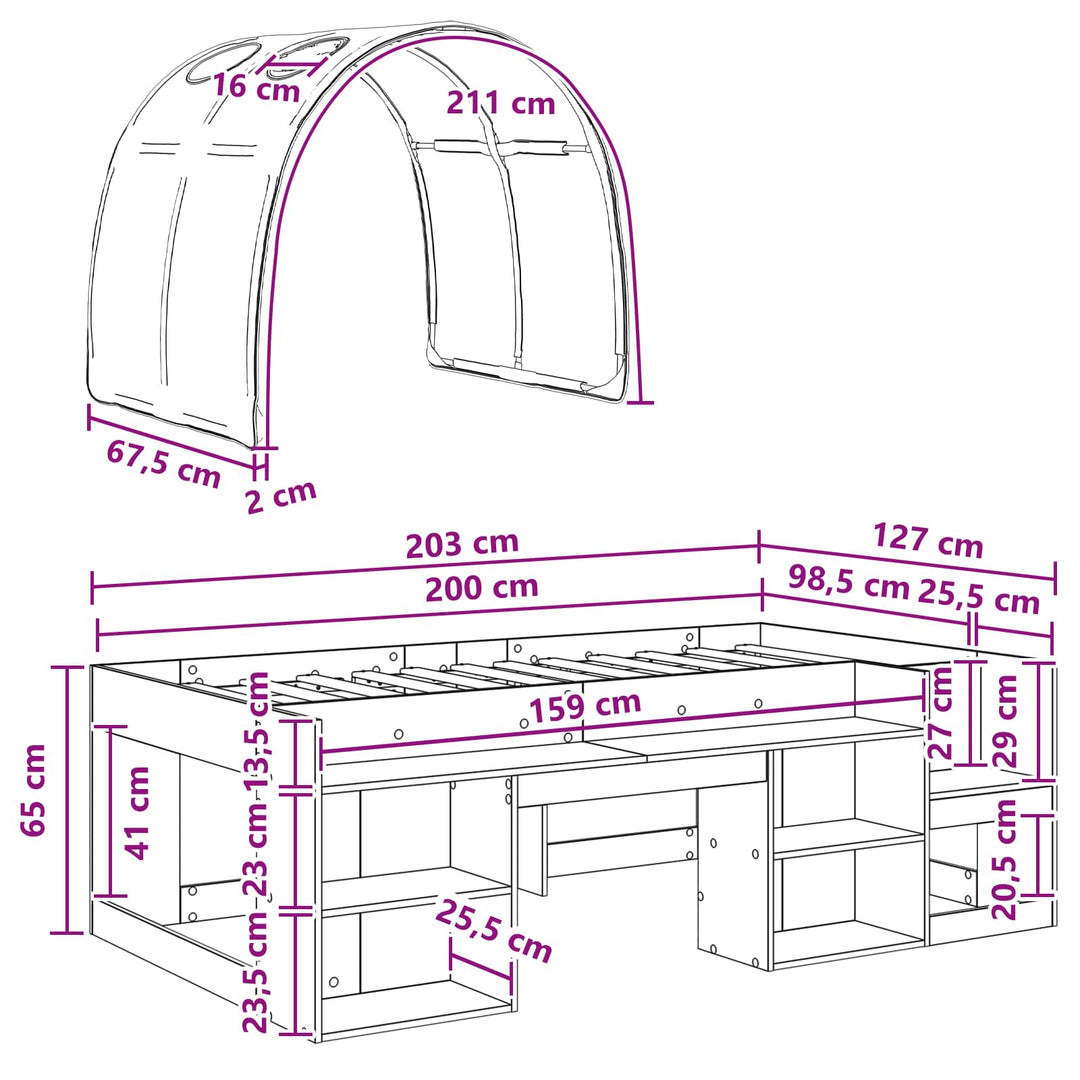 Sengestel med Tunnel 3 pcs Hvid og rød Konstrueret træ