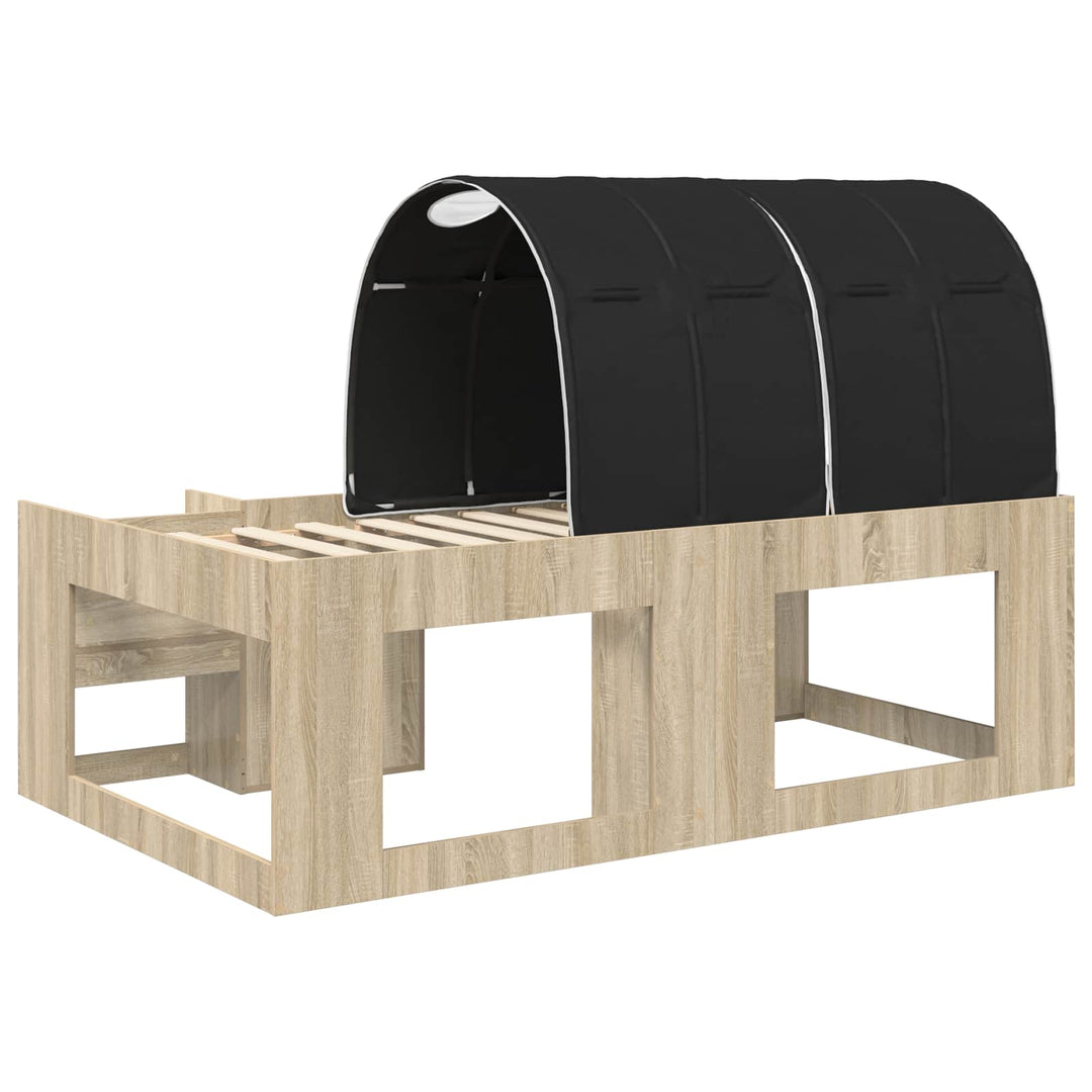 Sengestel med Tunnel 3 stk. Sonoma-eg og sort Konstrueret træ