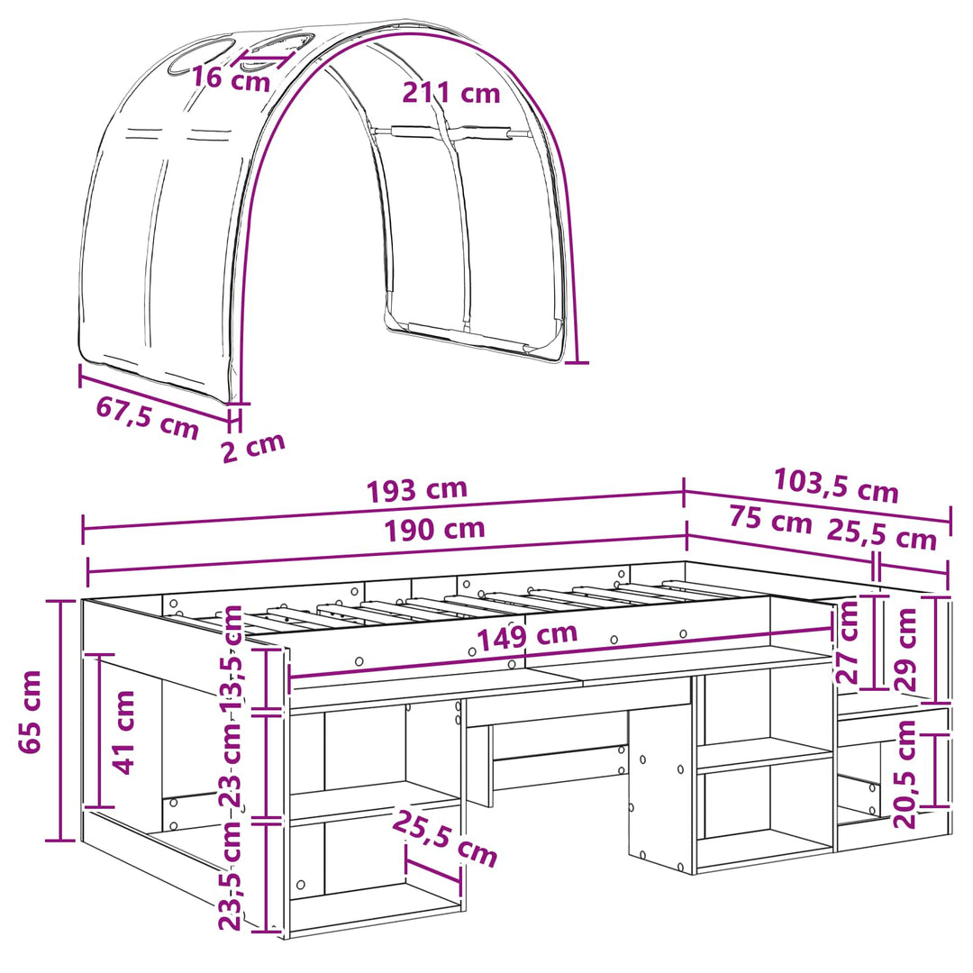Sengestel med Tunnel 3 pcs Hvid og lyserød Konstrueret træ