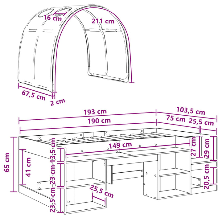 Sengestel med Tunnel 3 pcs Hvid og lyserød Konstrueret træ