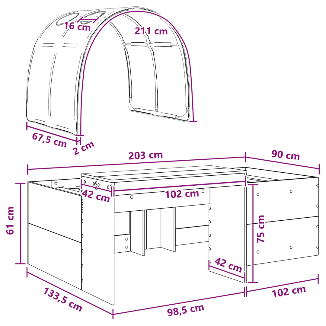 Seng med Tunnel 4 pcs Artisian Eg og Lyseblå Konstrueret træ