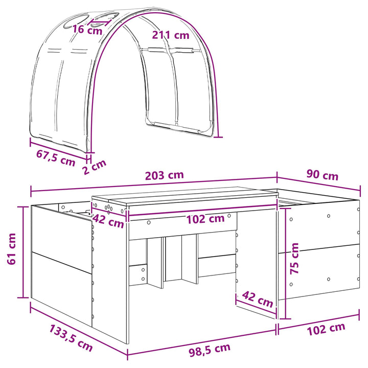Seng med Tunnel 4 pcs Artisian Eg og Lyseblå Konstrueret træ