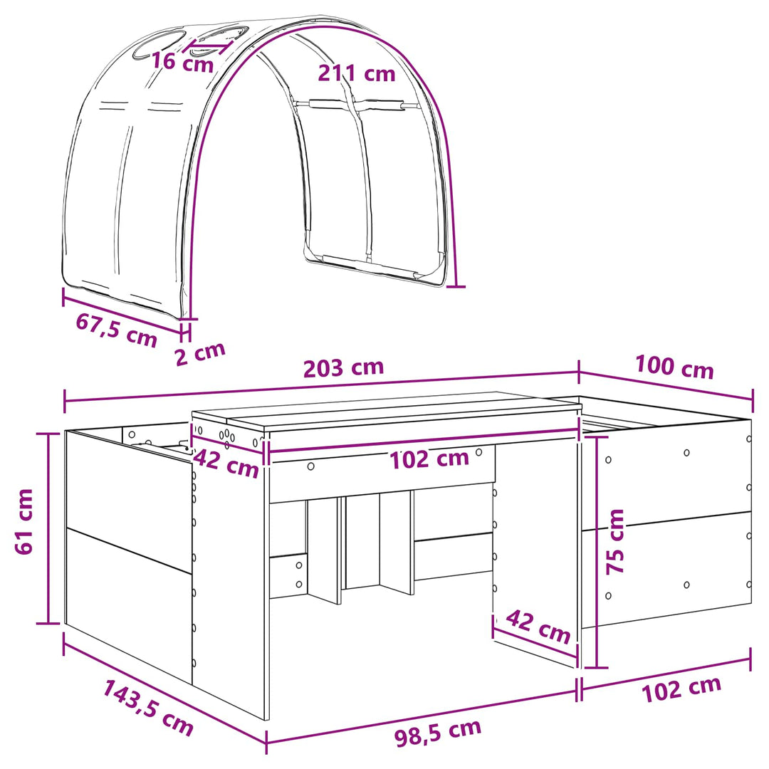 Seng med Tunnel 4 pcs Hvid og lyseblå Konstrueret træ