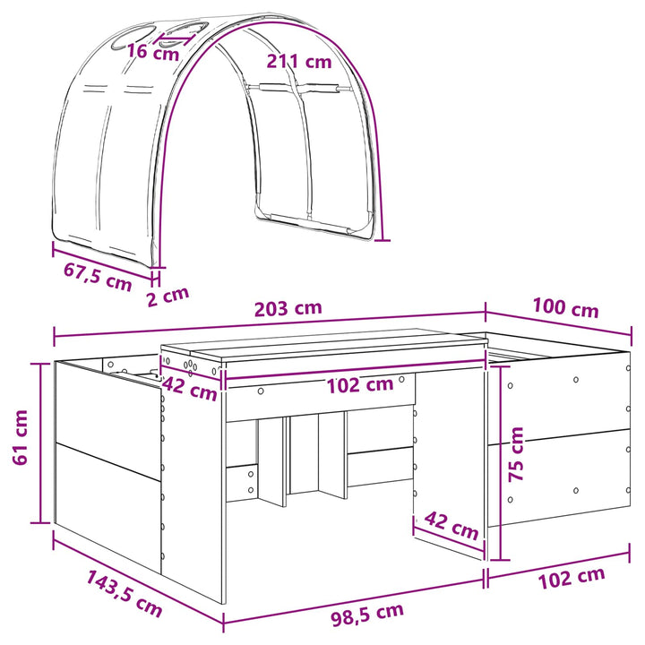 Seng med Tunnel 4 pcs Hvid og lyseblå Konstrueret træ