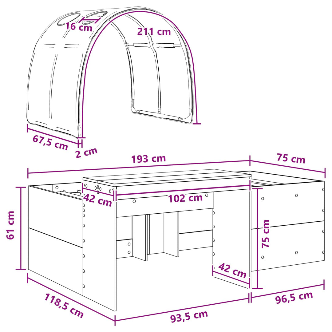 Seng med Tunnel 3 stk. Artisian Eg og Sort Konstrueret træ