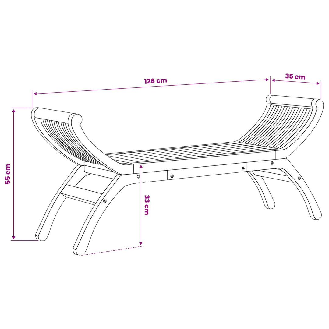 Havebænk 2 -Seater 126 cm Massiv Teaktræ Naturfarvet