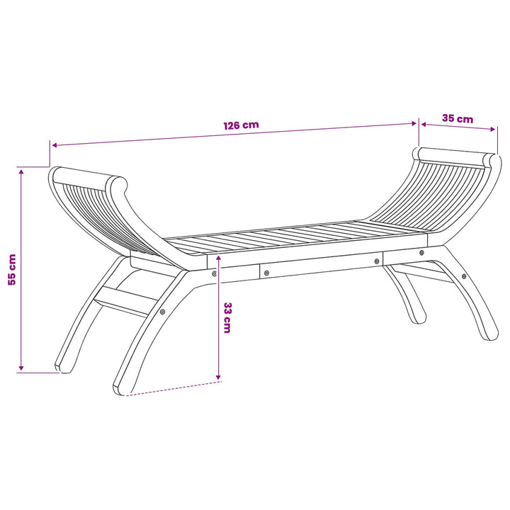 Havebænk 2 -Seater 126 cm Massiv Teaktræ Naturfarvet
