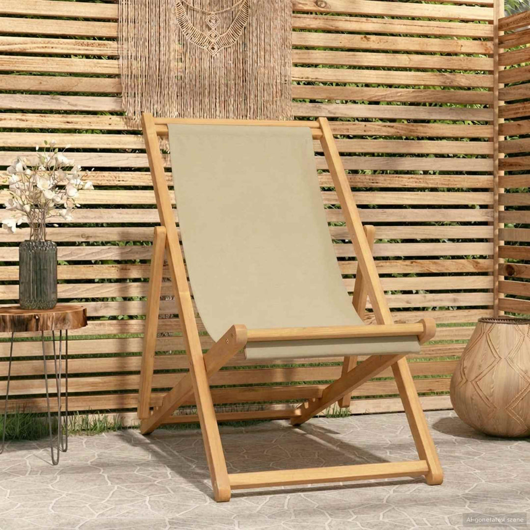 Strandstol Beige Massiv Teaktræ