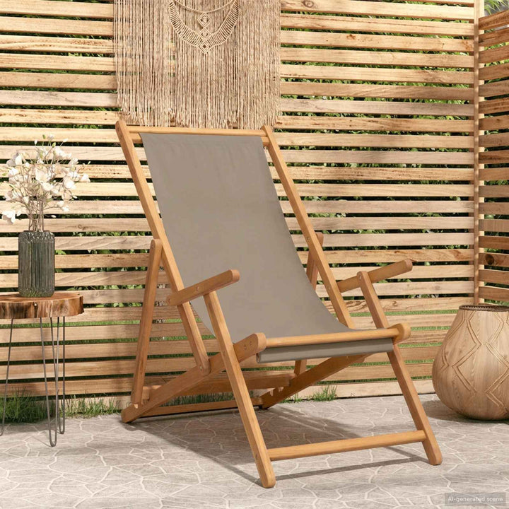 Strandstol Gråbrun Massiv Teaktræ