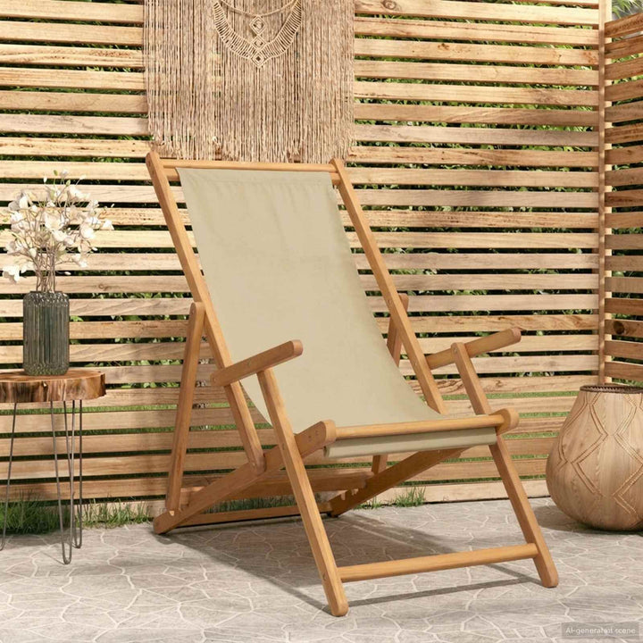 Strandstol Beige Massiv Teaktræ