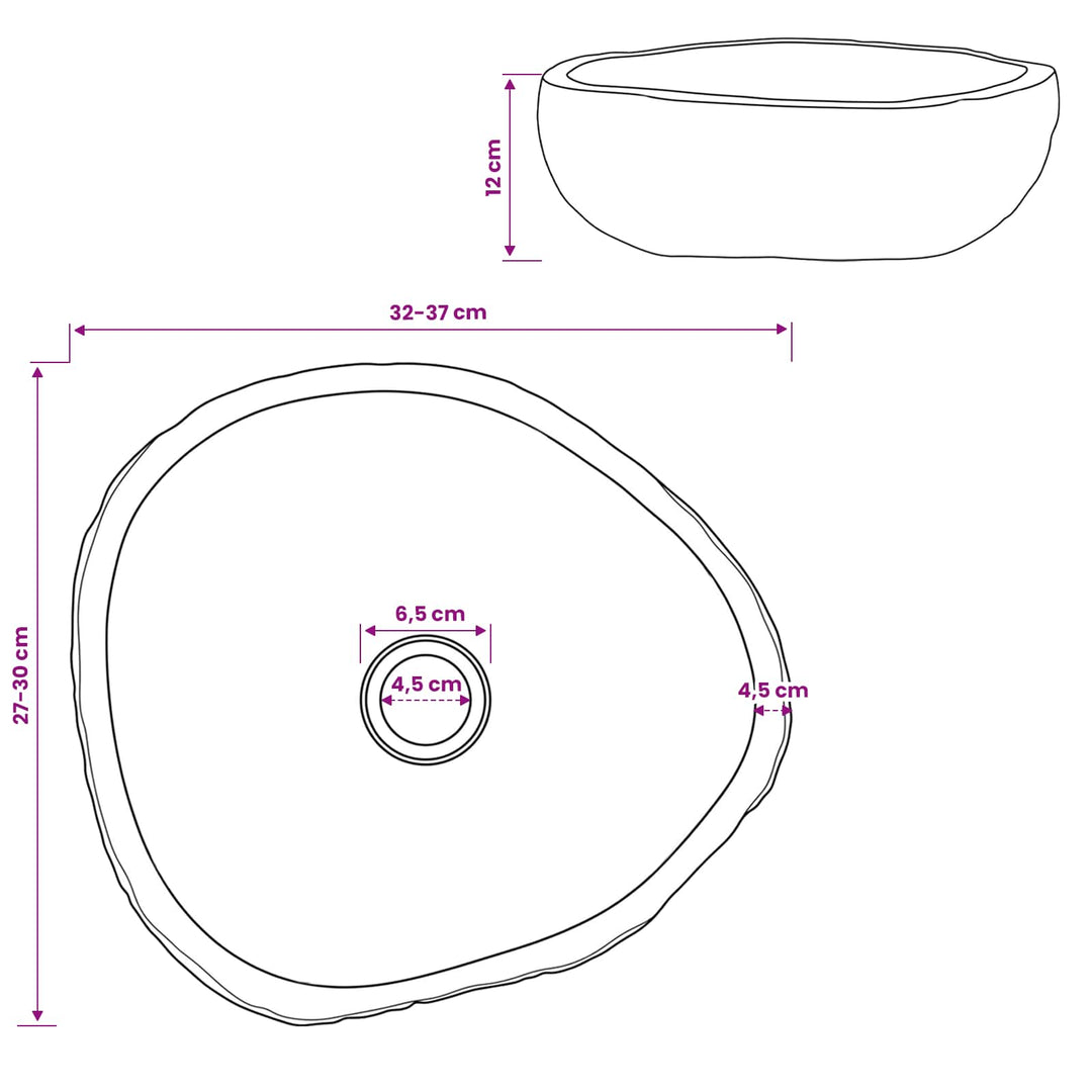 Vask Oval Grå (32-37) x (27-30) x 12 cm Flodsten