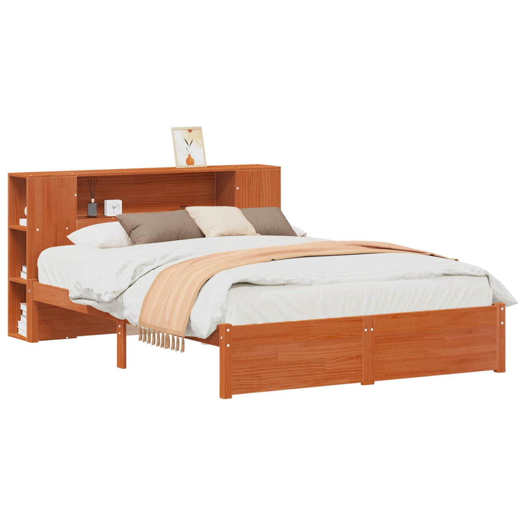 Sengestel med opbevaringshovedgavl Voks brun 140 x 190 cm
