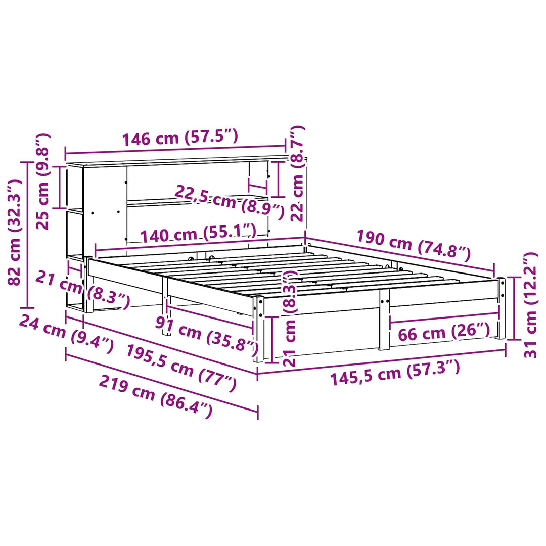 Sengestel med opbevaringshovedgavl Voks brun 140 x 190 cm