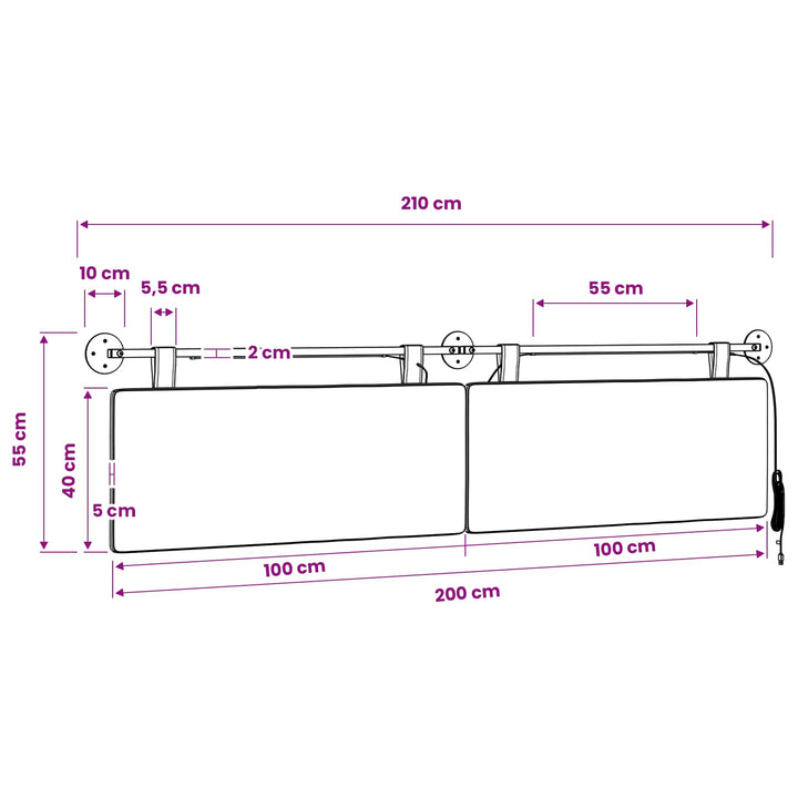 Hængende sengegavl Med LED-lys Mørkegrå Velourstof