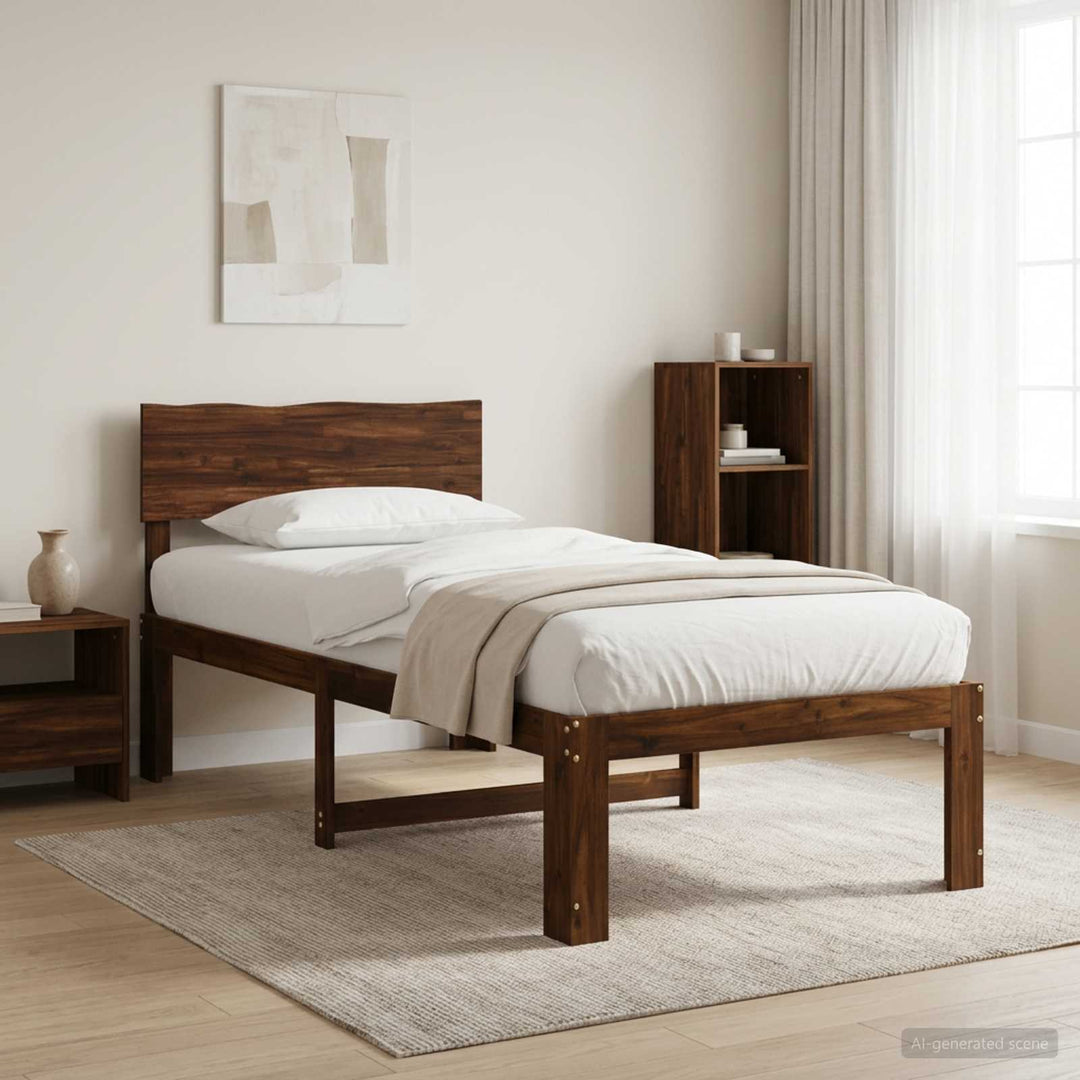 Enkelt Sengebund med Hovedgærde ROSTOCK Mørk Brun 80 x 200 cm