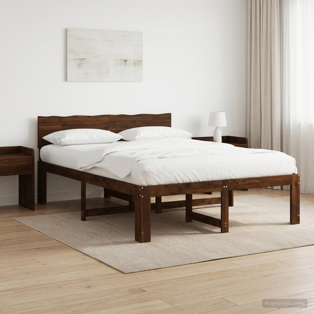 Dobbelt Sengestel med Hovedgærde ROSTOCK Mørk Brun 135 x 190 cm