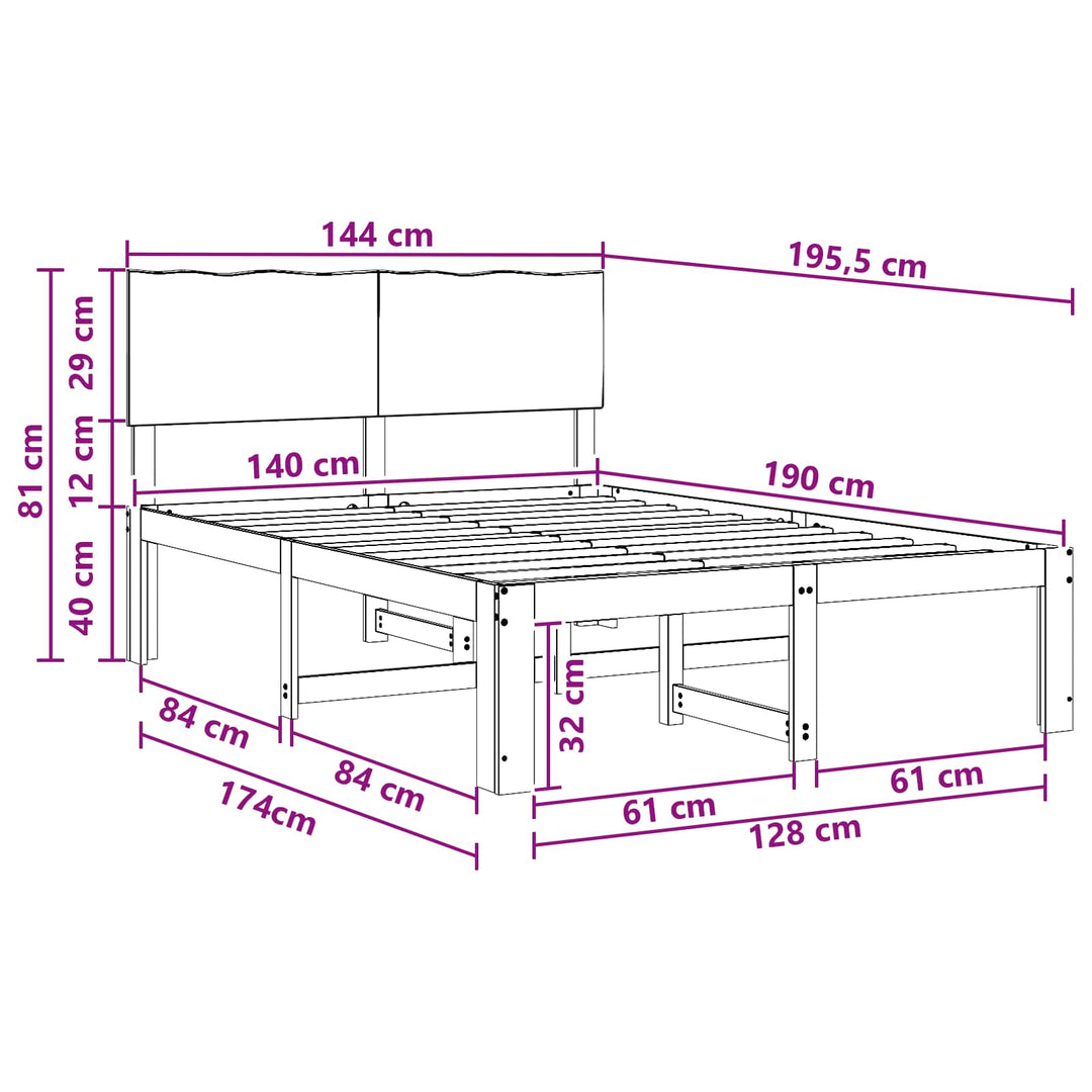 Dobbelt Sengestel med Hovedgærde ROSTOCK Hvid 140 x 190 cm