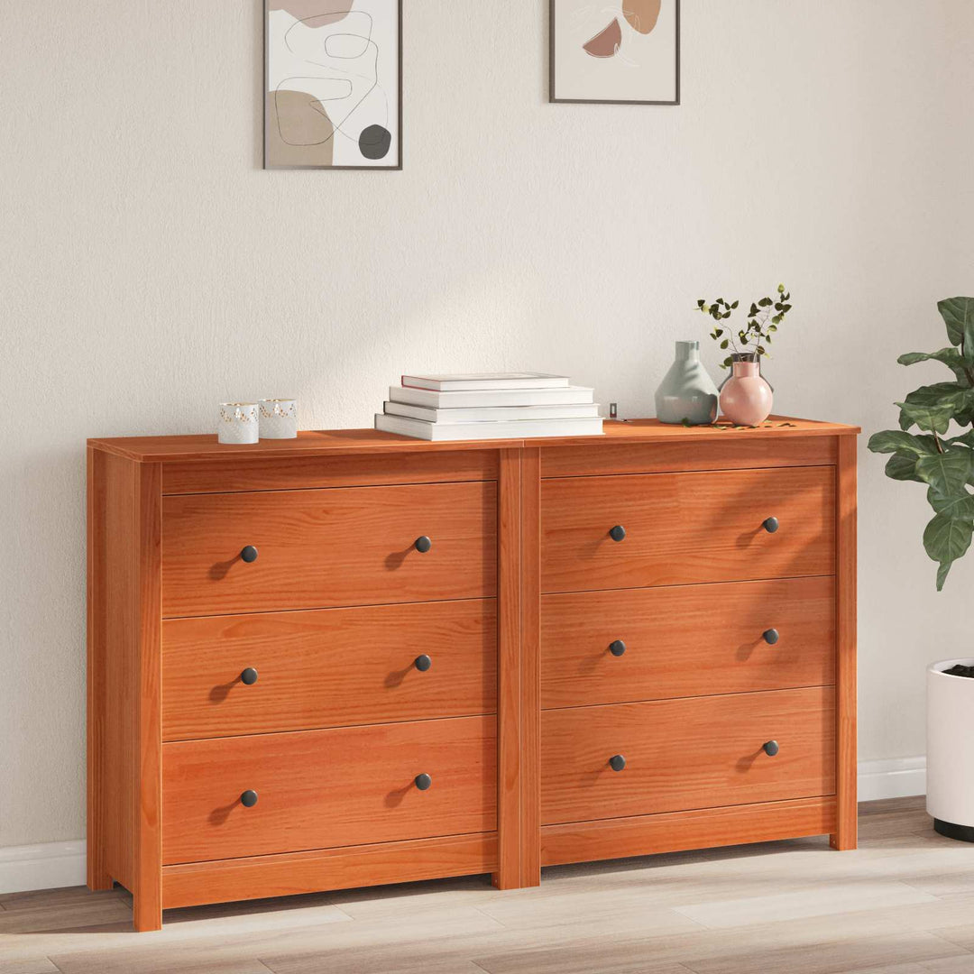 Sideboard 2 pcs VoksBrun 140 x 35 x 80 cm Massivt fyrretræ